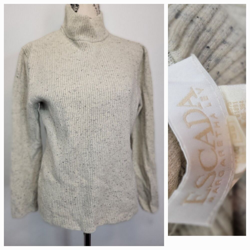Escada Sweater Womens SZ EU 38 Ribbed Mock Nneck Wool Blend Speckled